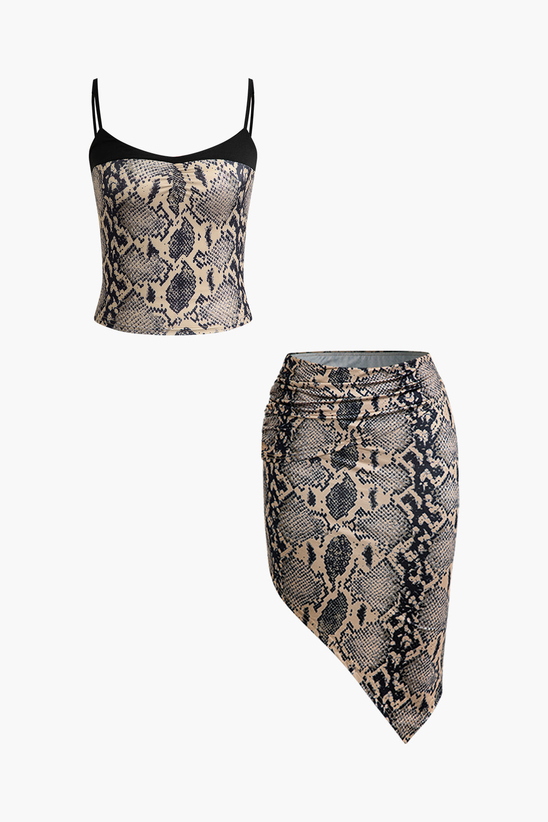 Snake Print Crop Cami Top And Skirt Set