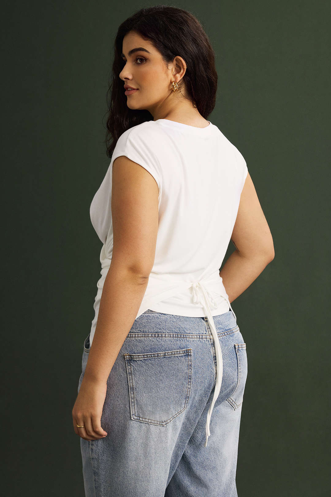 Plus Size Round Neck Short Sleeve Tie T-Shirt