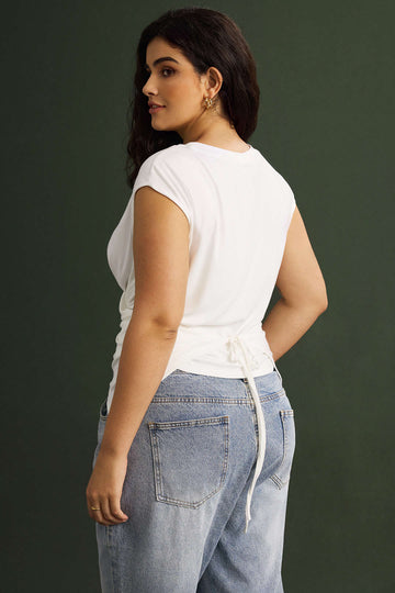 Plus Size Round Neck Short Sleeve Tie T-Shirt