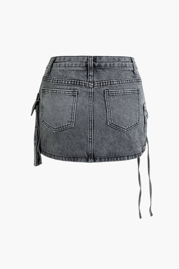 Multi Pocket Denim Mini Cargo Skirt