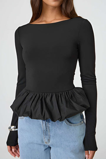 Puff Hem Long-Sleeve Top