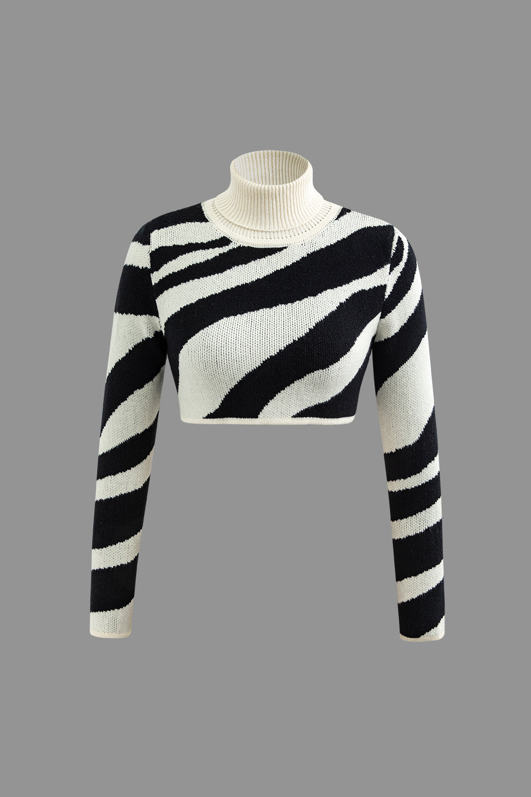Stripe Knit Turtleneck Long Sleeve Crop Top And Midi Skirt Set