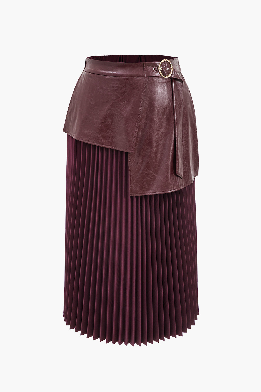 Plus Size Faux Leather Patchwork Pleated Asymmetrical Skirt