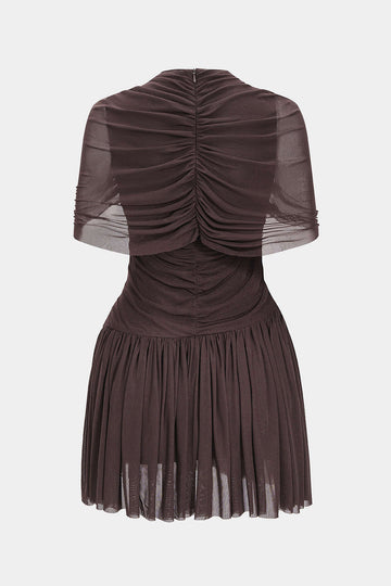 Ruched Asymmetrical Short Sleeve Mini Dress