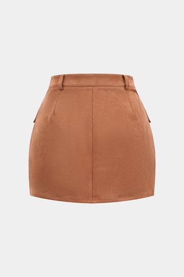 Suede Button Pocket Skirt