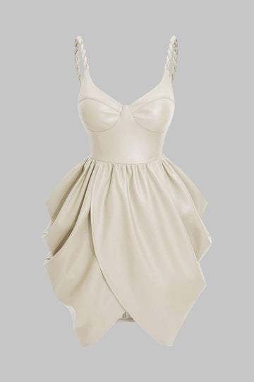 Faux Leather Ruched Twist Knot Sleeveless Mini Dress