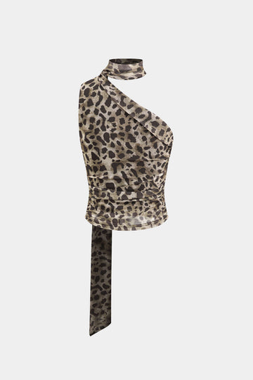 Leopard Print Asymmetrical Mesh Tank Top