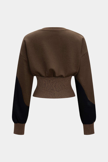Contrast Asymmetrical Round Neck Sweatshirt