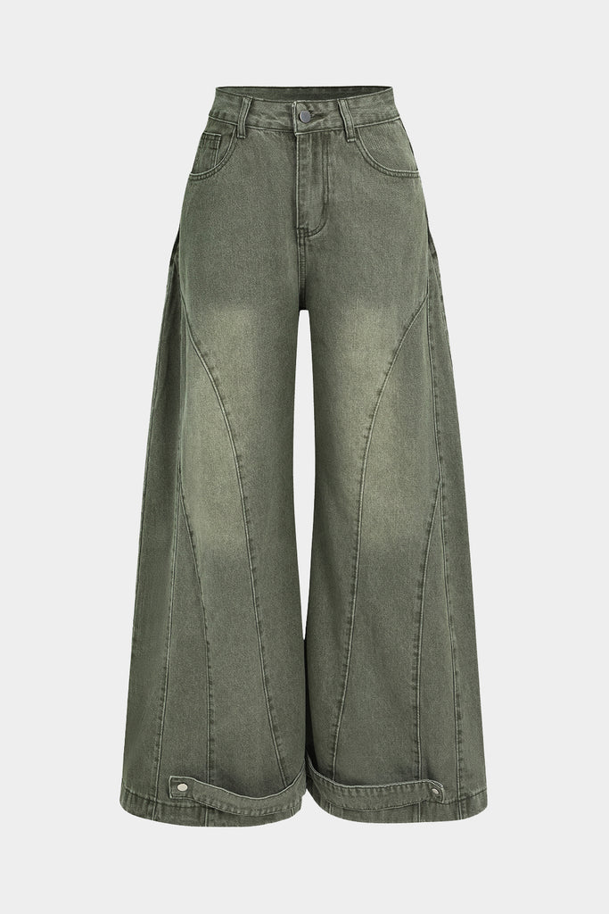 Denim Washed Wide Leg Jeans - decent-life