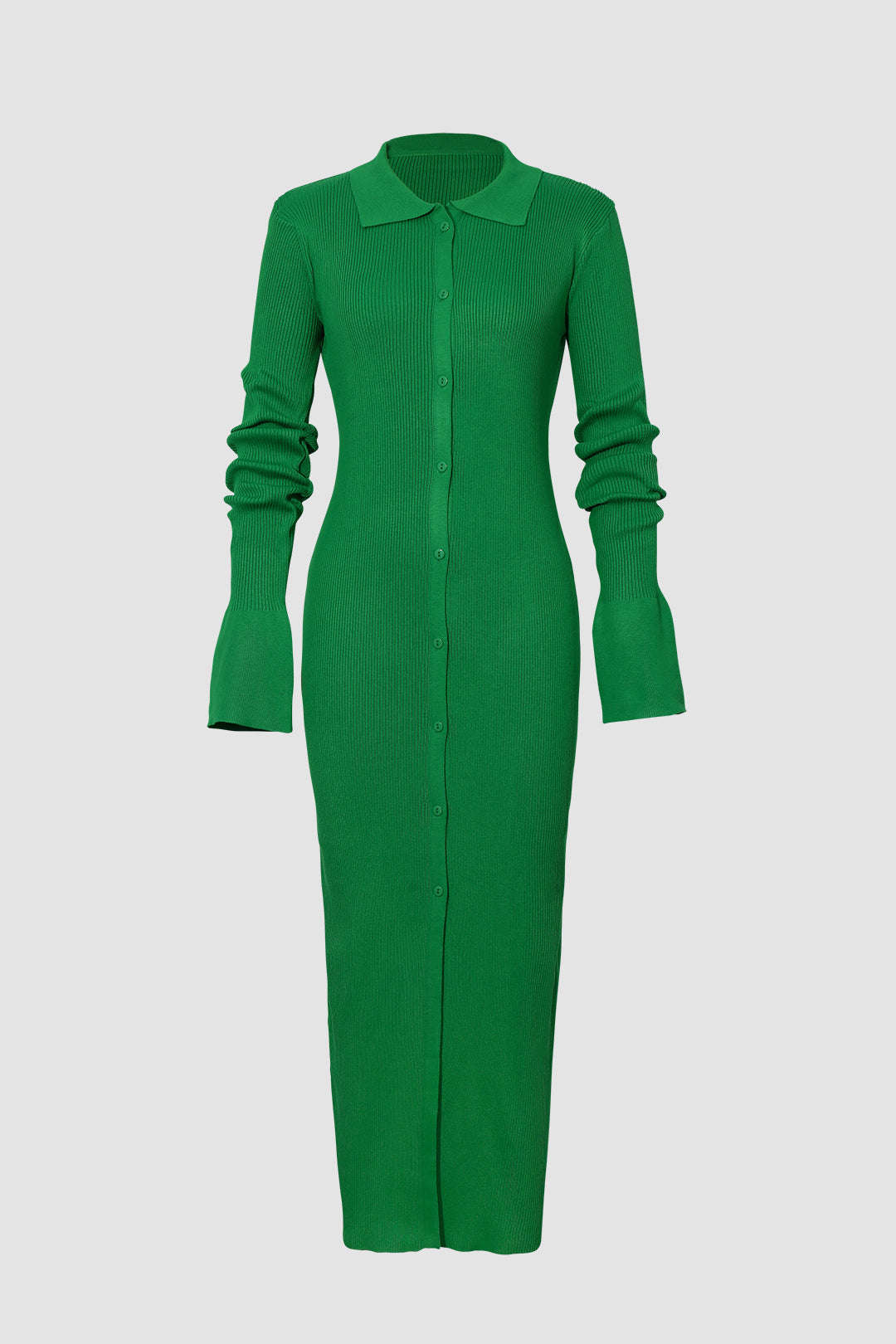 Muschelhülle gerippte Knöpfe unten Maxikleid