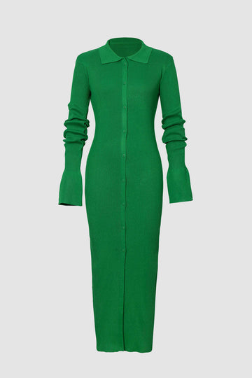 Muschelhülle gerippte Knöpfe unten Maxikleid