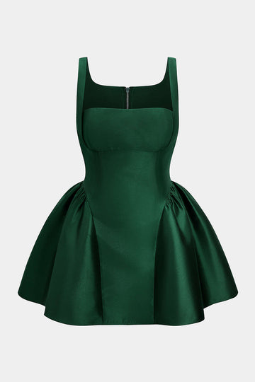 Plus Size Zipper Puff Hem Sleeveless Mini Dress