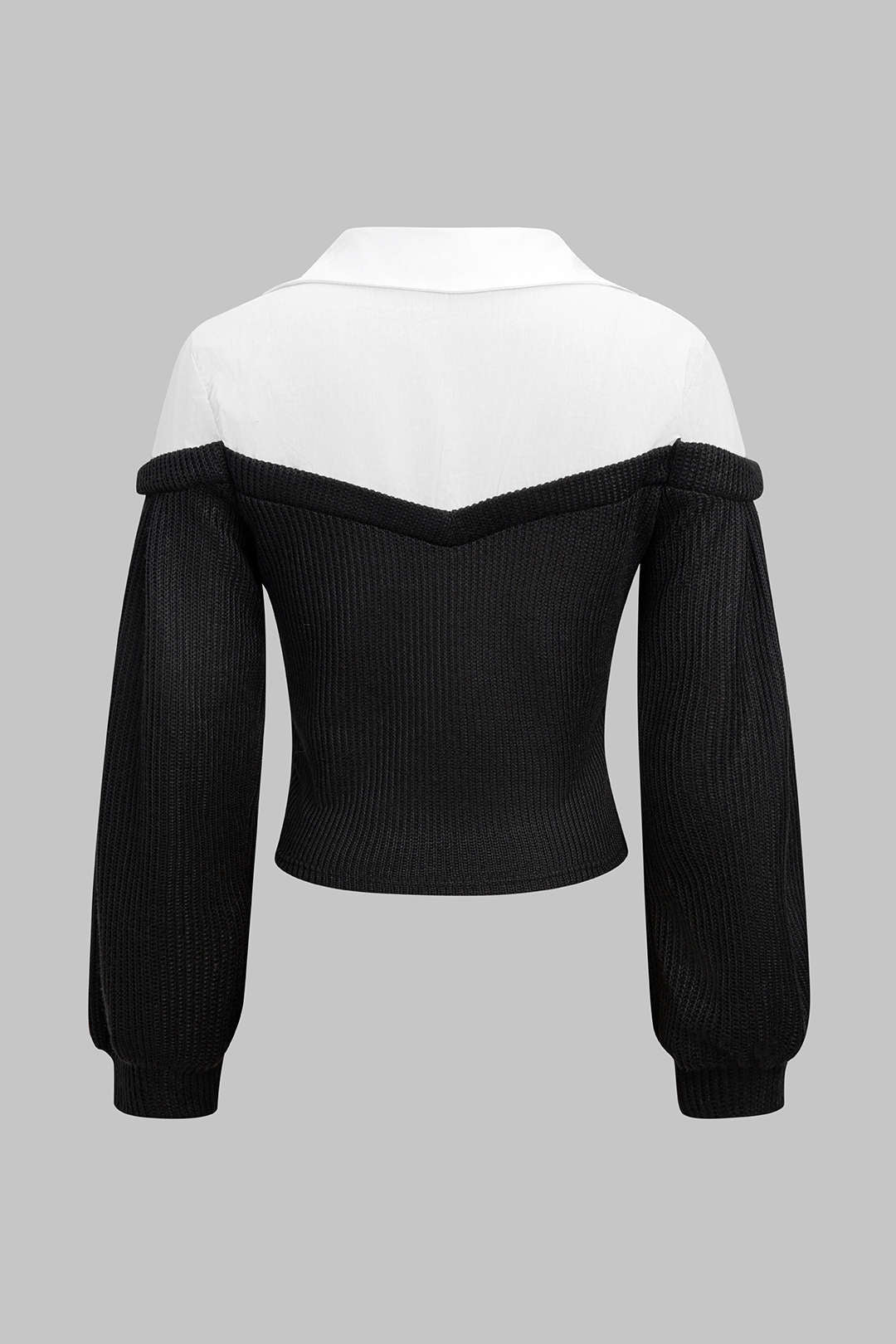 Knit Patchwork Ribbed Long-Sleeve Top