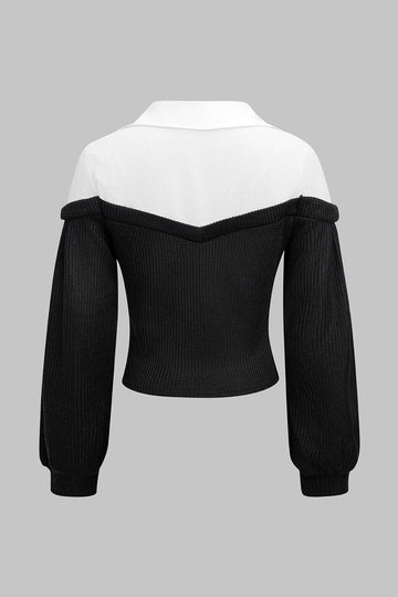 Knit Patchwork Ribbed Long-Sleeve Top