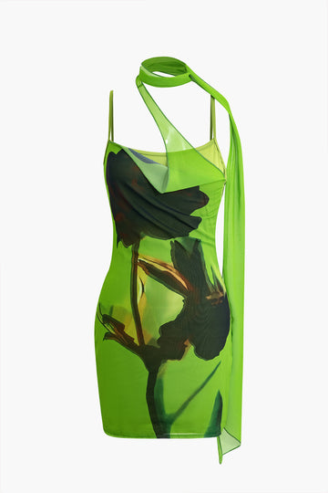 Floral Halterneck Slip Mini Dress