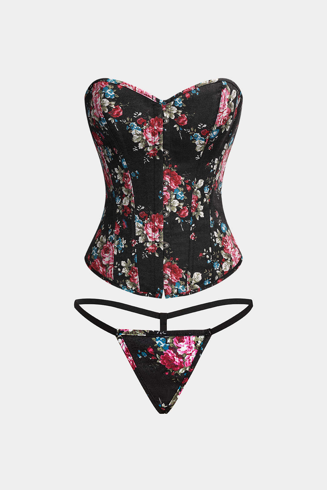 Haut tube corset boutonné à imprimé floral noué au dos