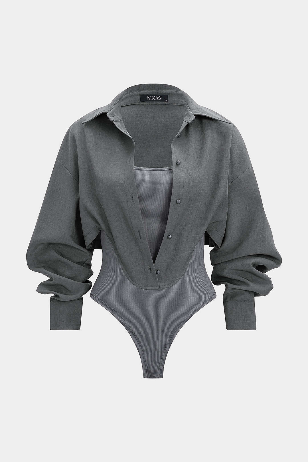 Patchwork Button Long Sleeve Bodysuit