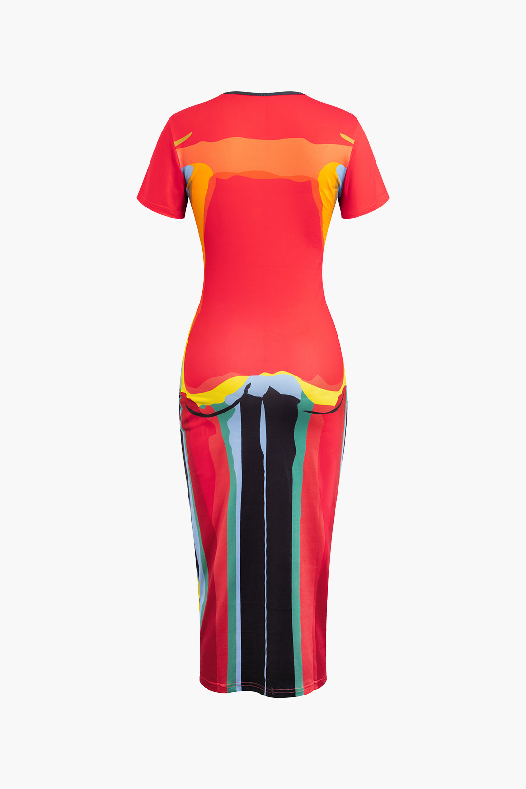 Round Neck Short Sleeve Body Print Midi Dress