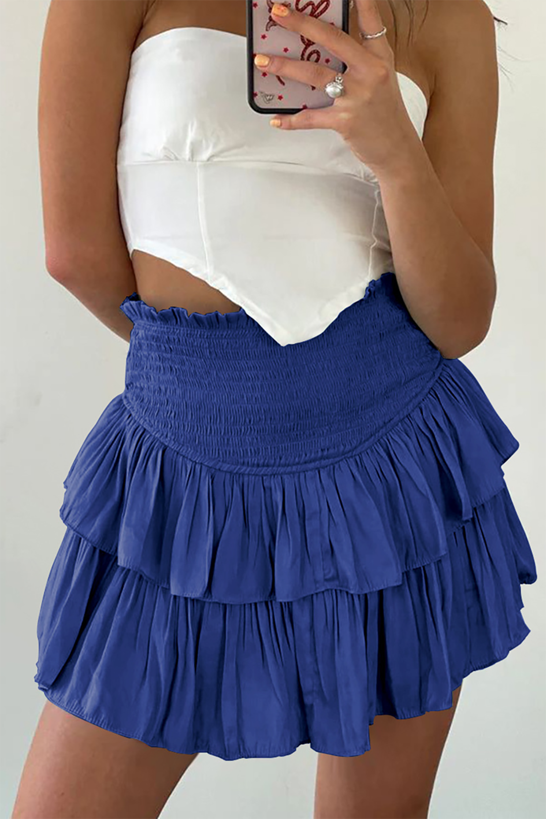 Smocked Waist Ruffle Mini Skirt
