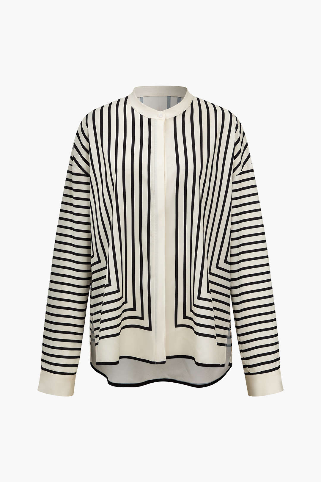 Stripe Print Satin Long-Sleeve Shirt