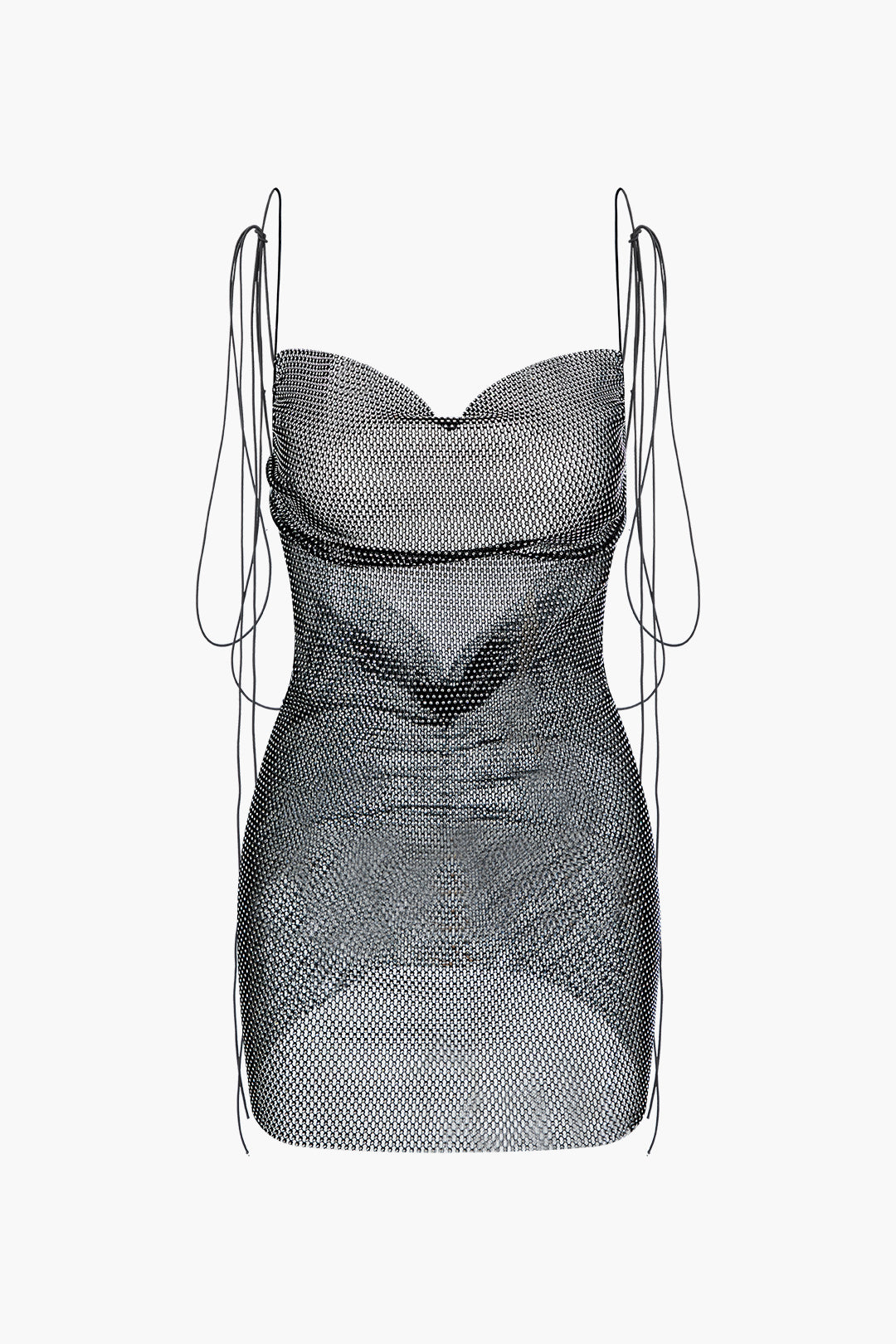 Rhinestone Mesh Strappy Backless Mini Dress