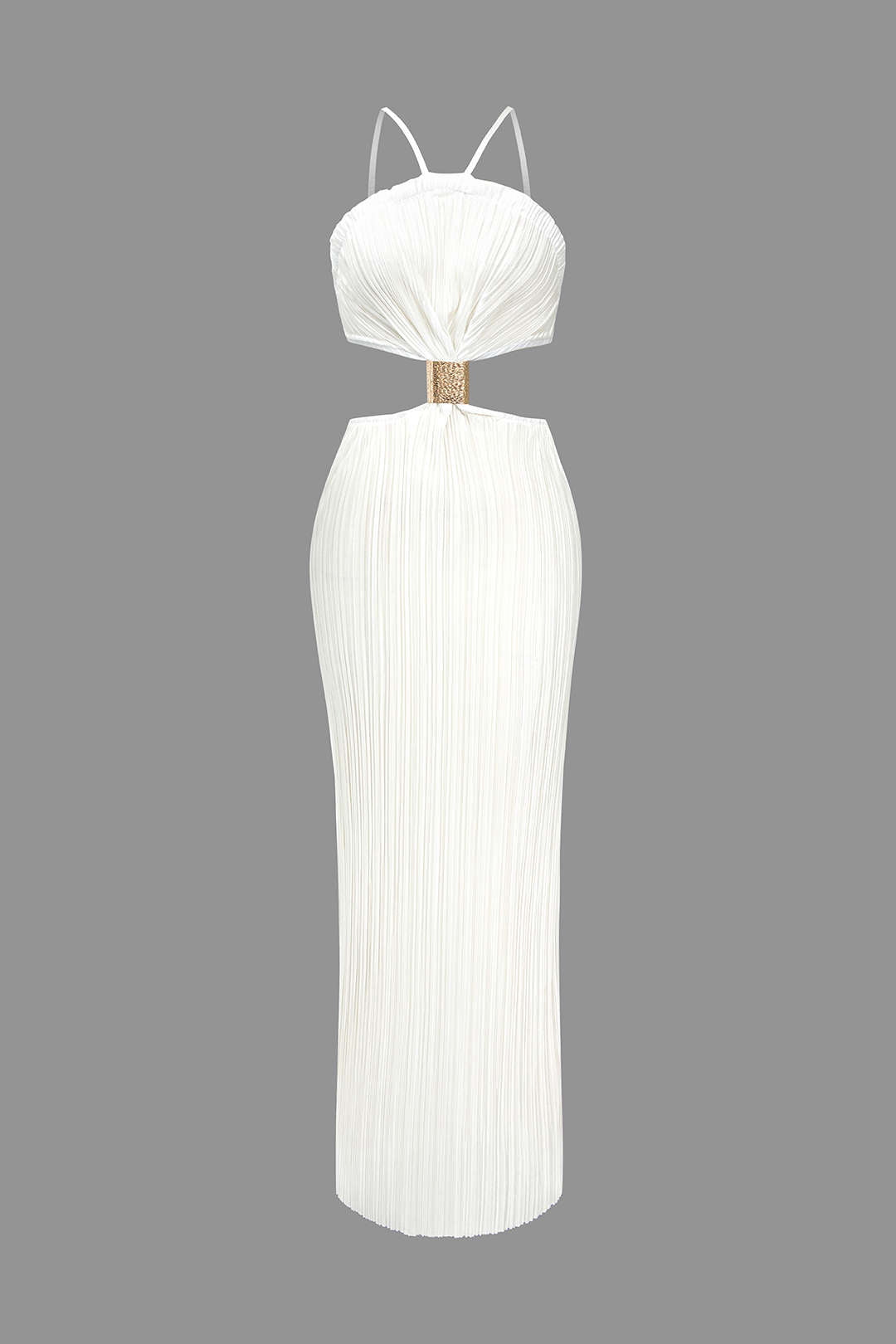 Solid Pleated Slit Maxi Dress