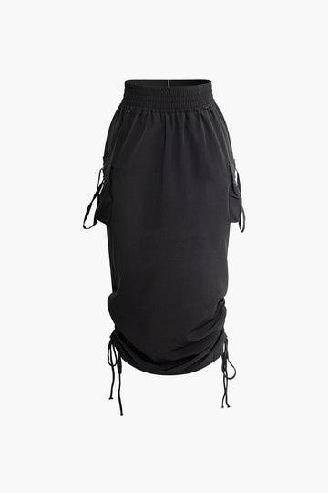 High Waisted Drawstring Midi Skirt