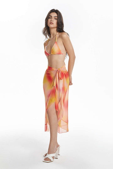 Ombre Triangle Tie Side Bikini And Mesh Sarong Set