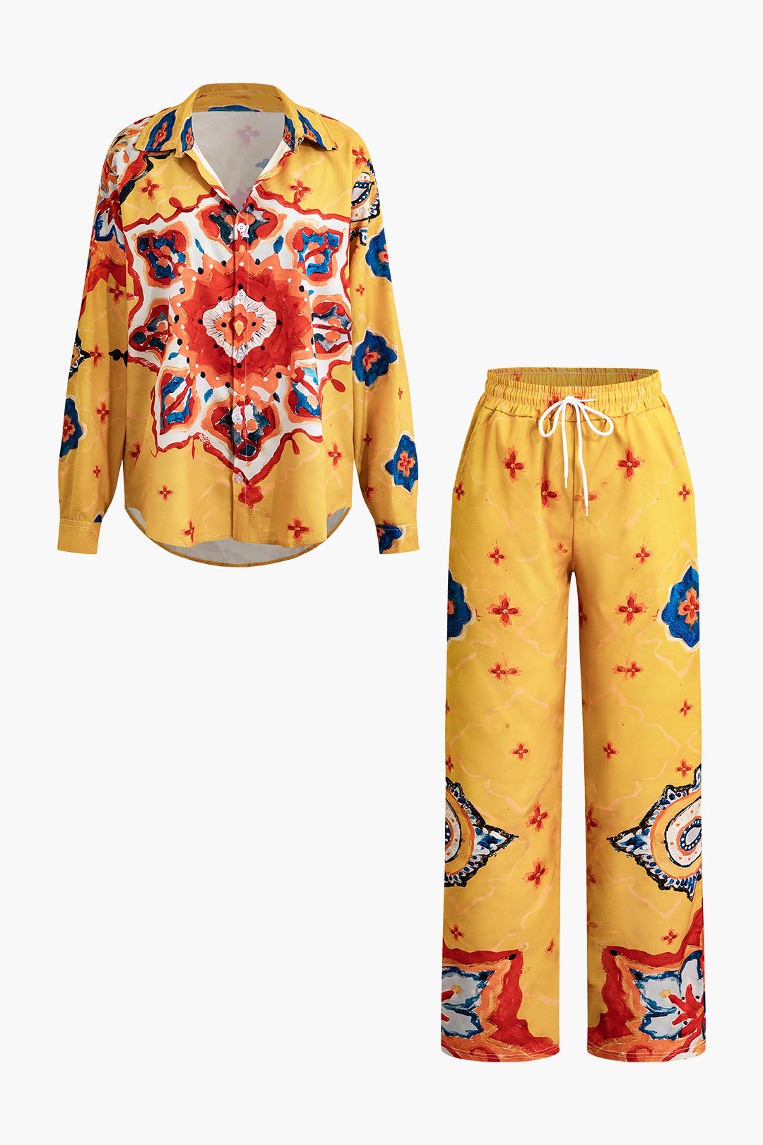 Bohemian Floral Print Shirt And Pants Set