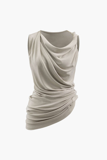 Asymmetric Cowl Neck Ruched Tank Top