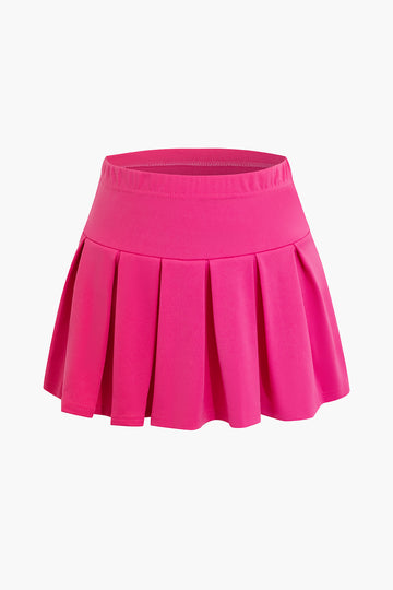 Basic V-Neck Crop Tank Top And Pleated Mini Skirt Sportywear Set