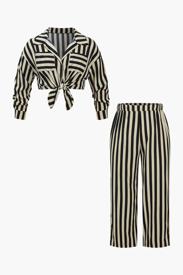 Plus Size Stripe Print Trouser Set