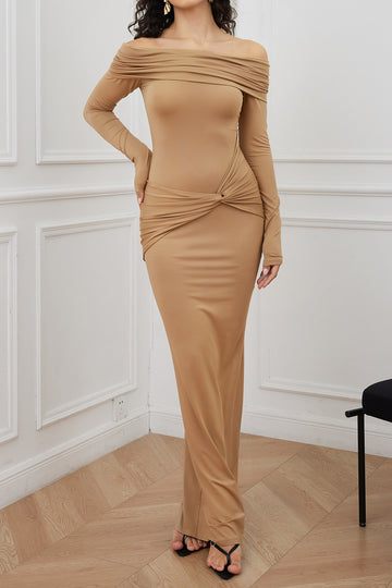 Twist Ruched Off The Shoulder Long Sleeve Maxi Dress