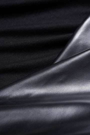 Faux Leather Patchwork Ruched Long-Sleeve Top