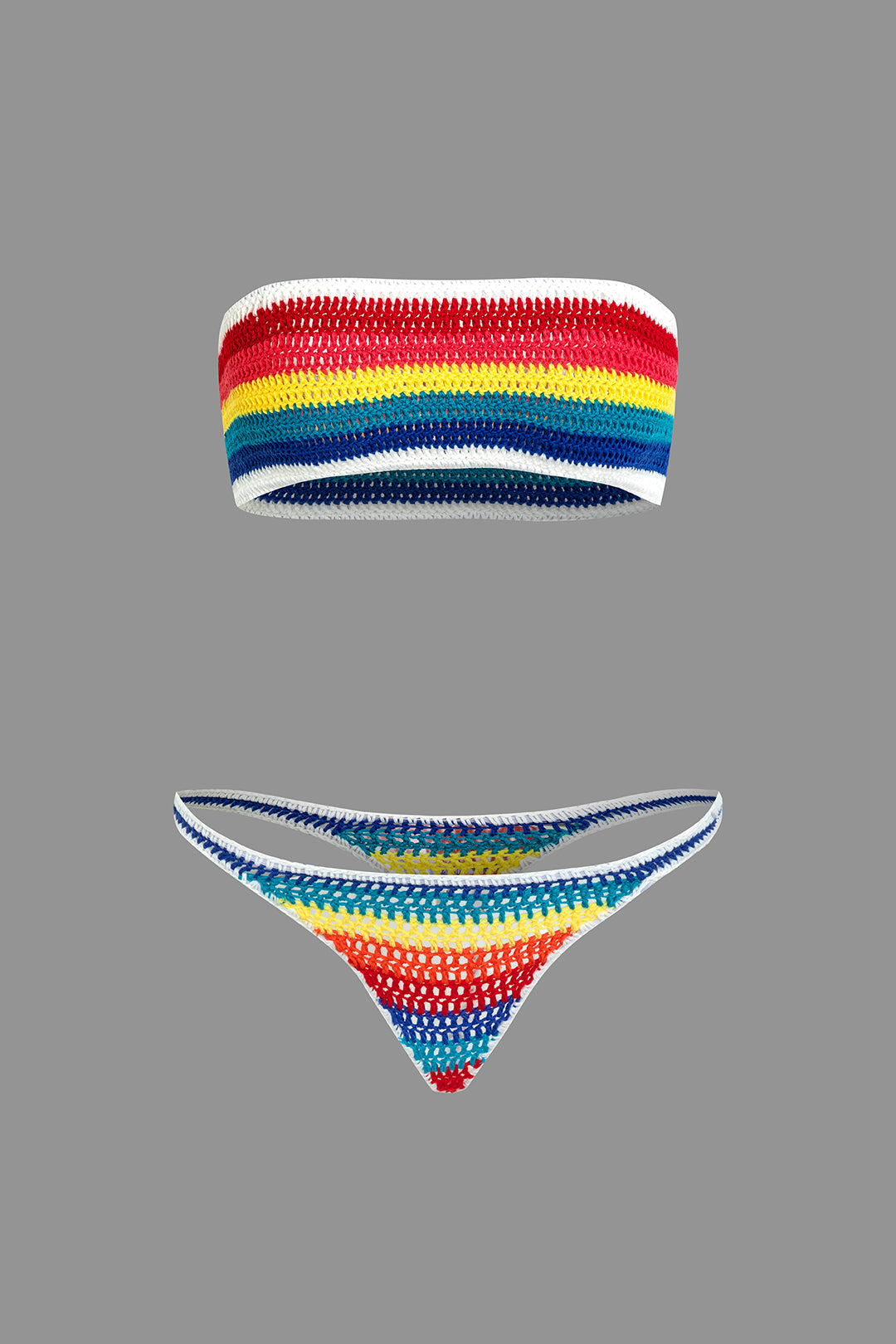 Rainbow Stripe Crochet Bikini Set