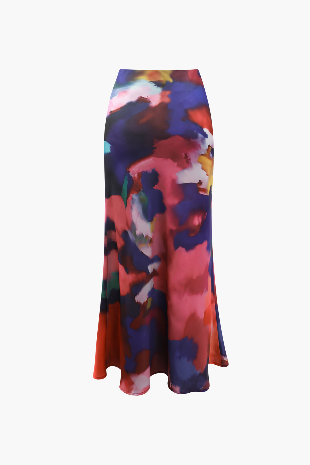 Abstract Print Satin Midi Skirt