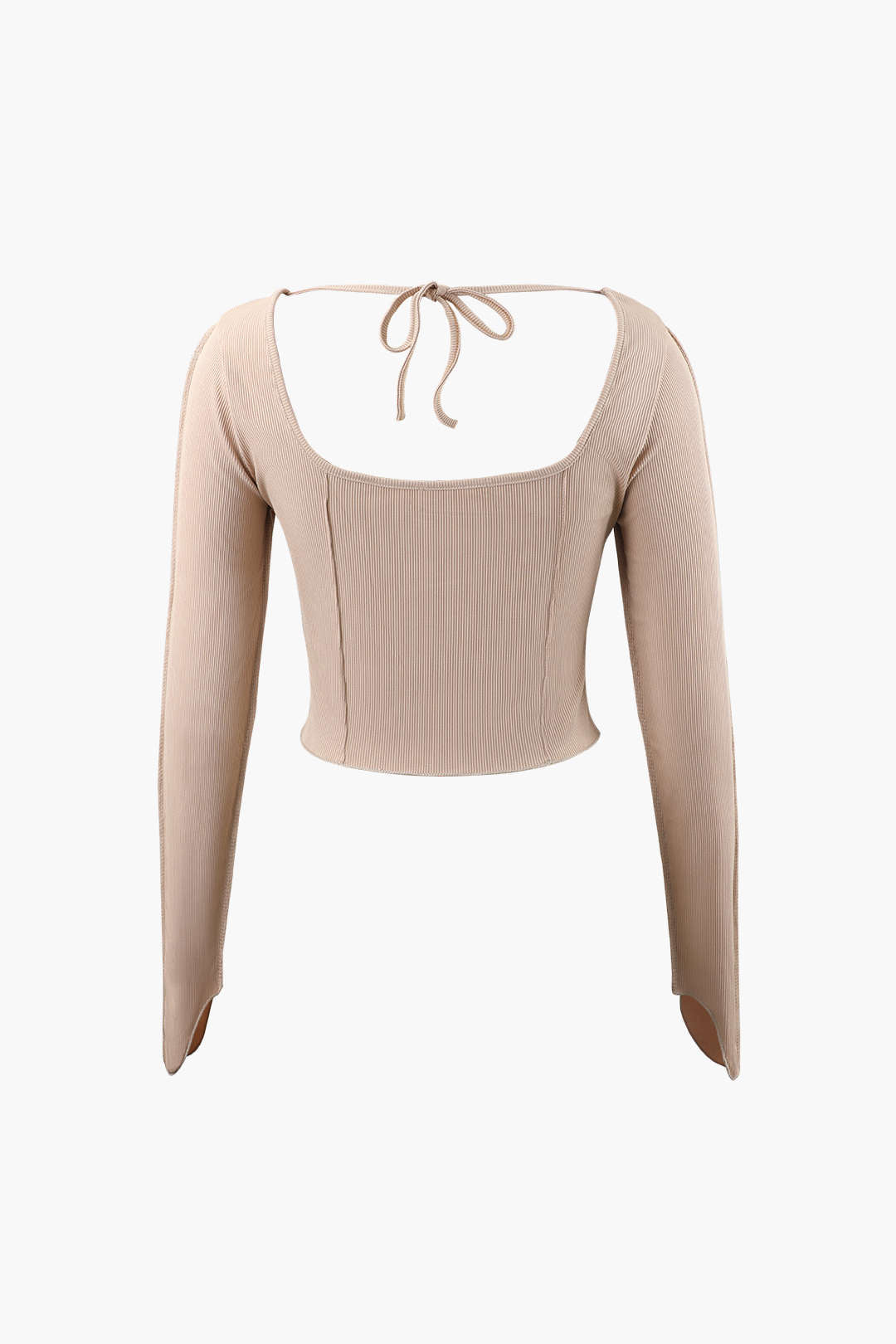 Square Neck Seam-Detail Tie Long Sleeve Top