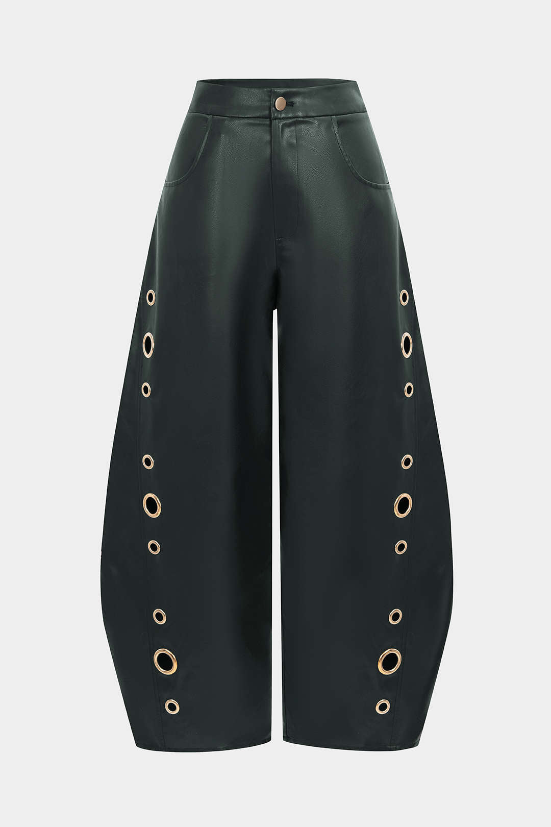 Faux Leather Metallic Zipper Hollow Out Ring Trousers