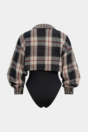 Plaid Print Long Sleeve Bodysuit