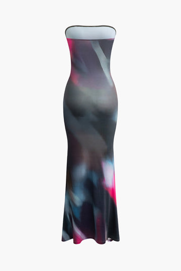 Tie Dye Mermaid Strapless Maxi Dress