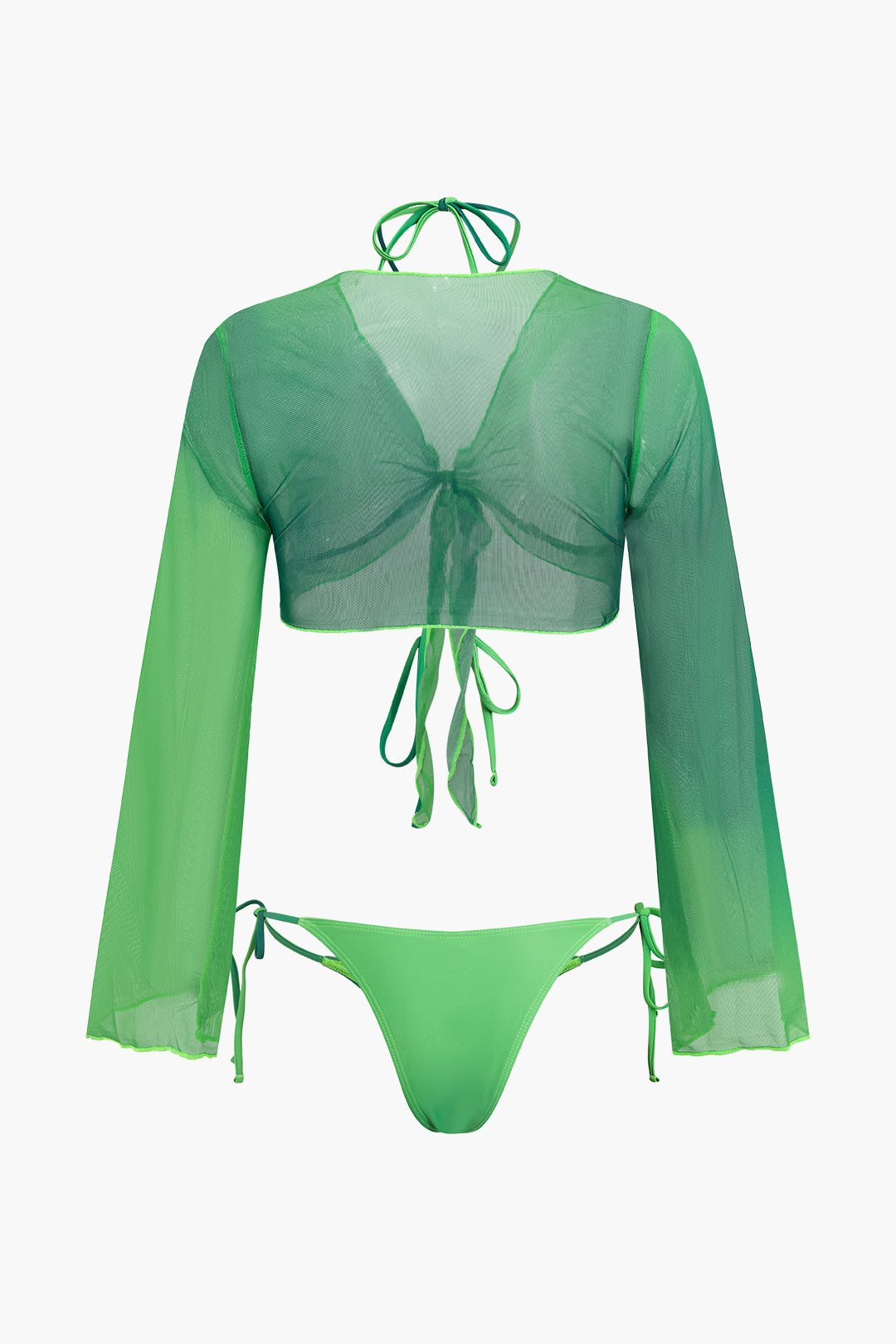 Ombre Contrast Cross Tie Halter Bikini 3-Piece Sets