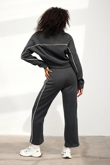 Contrast Zipper Trousers Set