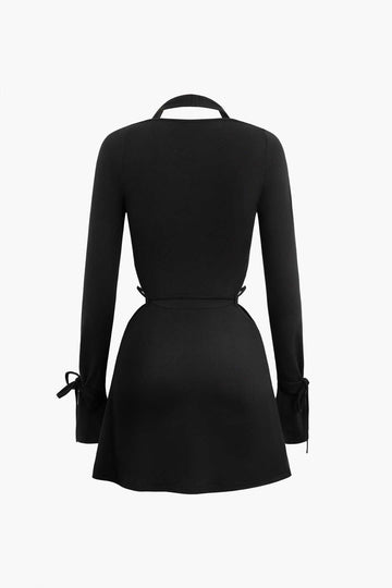 Square Neck Halter Tie Bell Sleeve Mini Dress