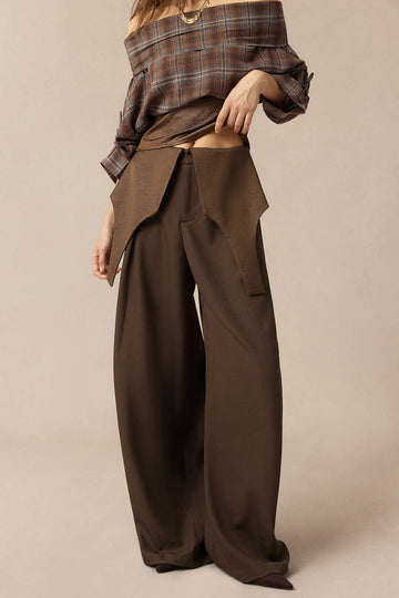 Satin Patchwork Zipper Barrel Trousers
