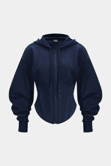 Zipper Drawstring Corset Hoodie