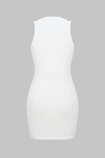 Metallic Zipper Sleeveless Mini Dress