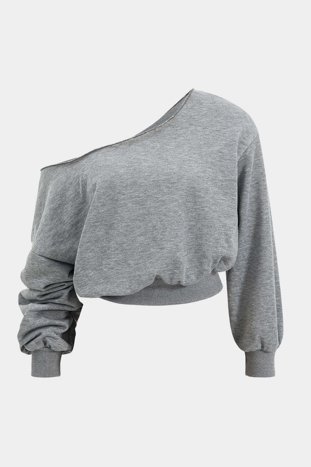 Plus Size Asymmetrical Neck Long-Sleeve Shirt