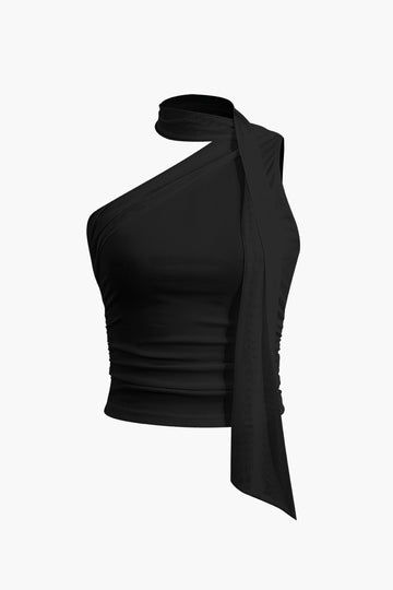 One-shoulder Tank Top with Scarf