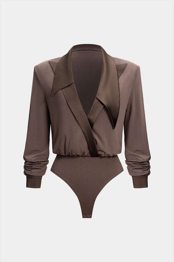 Patchwork Satin Collar Long Sleeve Bodysuit