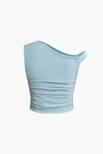 Asymmetrical Neck Ruched Crop Tank Top